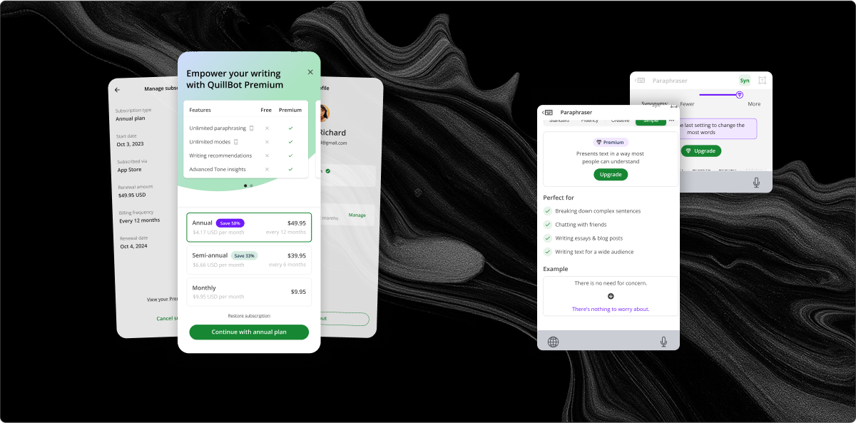 In-app purchase flow mockups