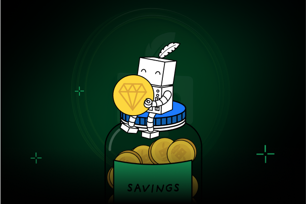 Quilly sitting on a money jar illustration